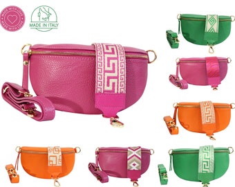 Crossbody Bag Pink Green Orange Small Women's Leather with Strap Fanny Pack made in Italy Crossbag Banana Bag with Neck Strap