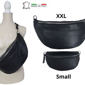 Fanny pack leather XXL, ladies crossbody bag with changing strap, beautiful slingbag hipbag black extra large image 2
