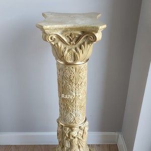 Columna antigua de estilo griego imitación mármol, maravillosa columna decorativa pintada a mano de 74 cm de alto.
