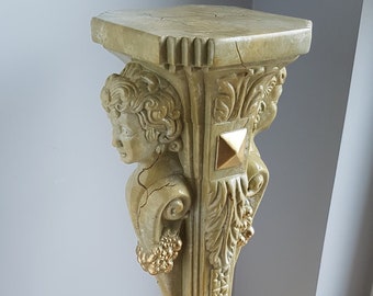 Colonne romaine de style grec aspect marbre, pilier décoratif pour base de plante et de fleur, 74cm de haut