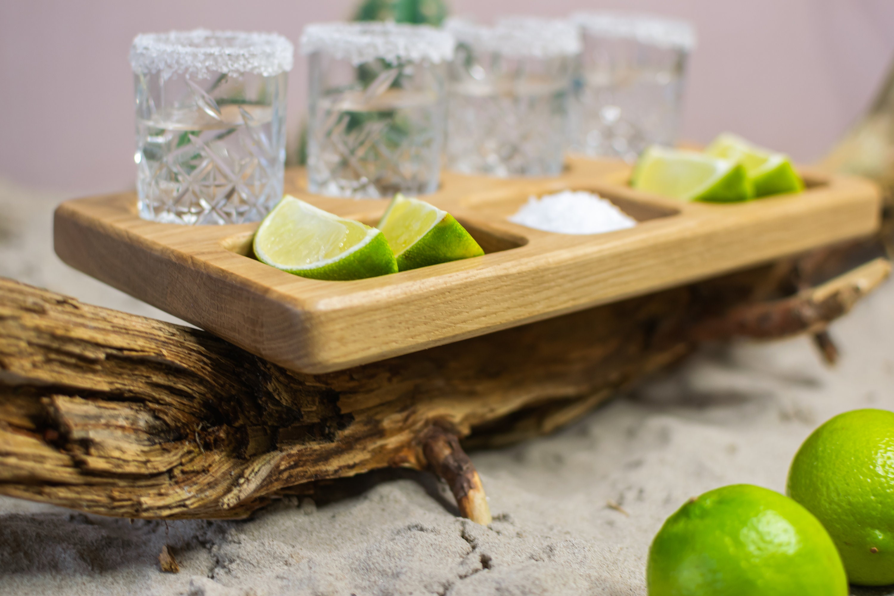 Wooden Tequila Shot Board With Salt Rim & Glass Holder - Shot Glass Display Tray For Parties, Weddings & Gifts