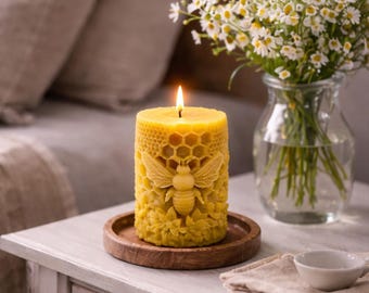 Vela de cera de abeja en forma de panal – Vela natural de abeja – Decoración ecológica para el hogar – Regalo hecho a mano