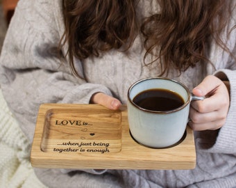 Small custom coffee table tray, Wooden coaster for serving coffee drink
