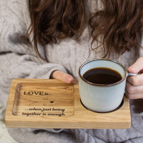 Petit plateau de table basse personnalisé, dessous de verre en bois pour servir une boisson au café