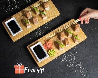 Modern Oak Wood Sushi Boards, Plates for sushi, Handmade sushi boards