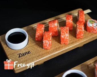 Custom Engraved Sushi Plate – Oak Sushi Serving Board – Gift for Sushi Lovers – Personalized Wooden Platter