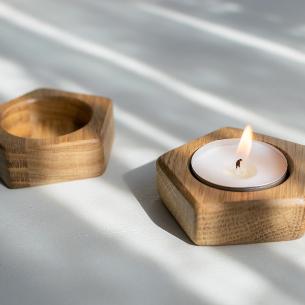 Oak wood tealight holders, Wooden candle holder, Small candle holder, Table decoration, Wedding holder, Candle gift