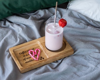 Personalized oak wood coffee tray, Personalised Serving Tray, Natural coasters, Wood tea tray, Rectangular oak wood tray, Mug coasters