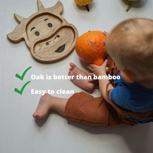 Personalized Cow Wood Plate for Kids , 1 Year Old Toddler Gift
