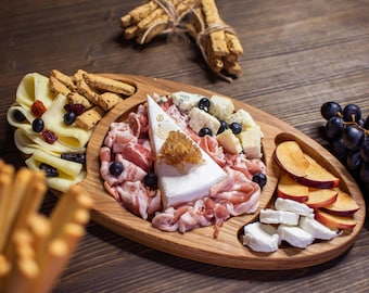 Oak Charcuterie Board with Compartments, Handmade Wooden Serving Tray, Cheese Board, Snack Platter, Housewarming Gift