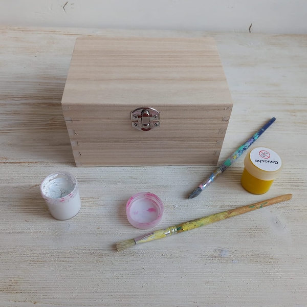 Boîte à souvenirs avec couvercle, petit bois non fini uni bricolage artisanat stockage bijoux boîte-cadeau artisanat