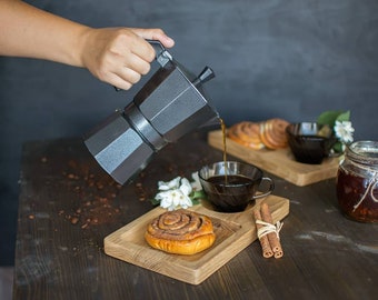 Handgemaakt eikenhouten koffiedienblad, houten dienblad, natuurlijke onderzetters, theehouten dienblad, mokonderzetters