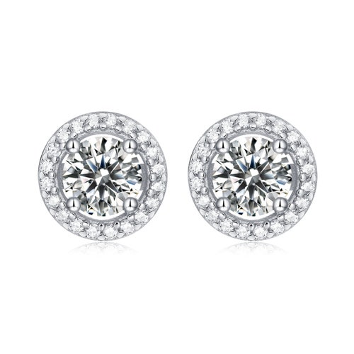 Halo Round Moissanite Stud Earrings, Wedding Silver Earrings, Colorless Moissanite 925 Sterling Silver Earrings, Push Screw Back shops Earrings