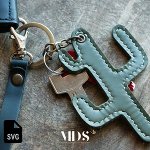 Leather Keychain SVG - Leather Keychain PDF - Leather Pattern - Keychain Template - Cactus Keychain SVG