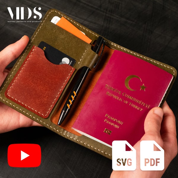 Passport Case Pattern, Leather Passport Cover PDF, Passport Case Template, Leathercraft with Video Tutorial, Leather Pattern, Leather DIY