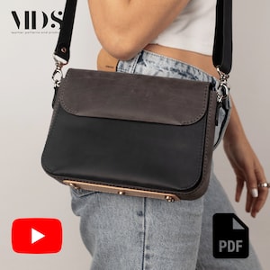 Ledertasche Schnittmuster, Leder Crossbody Bag Schnittmuster PDF, Leder Schultertasche Template, Leder DIY, PDF-Download mit Video Tutorial