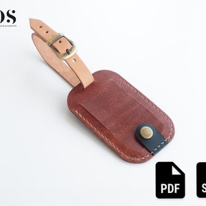 Patrón de etiqueta de equipaje en PDF, plantilla de etiqueta de viaje de cuero, etiqueta de equipaje SVG de cuero (5 mm, 4 mm, 3,85 mm, 3,38 mm, orificio de costura de 3 mm, tamaño A4 + Carta de EE. UU.)