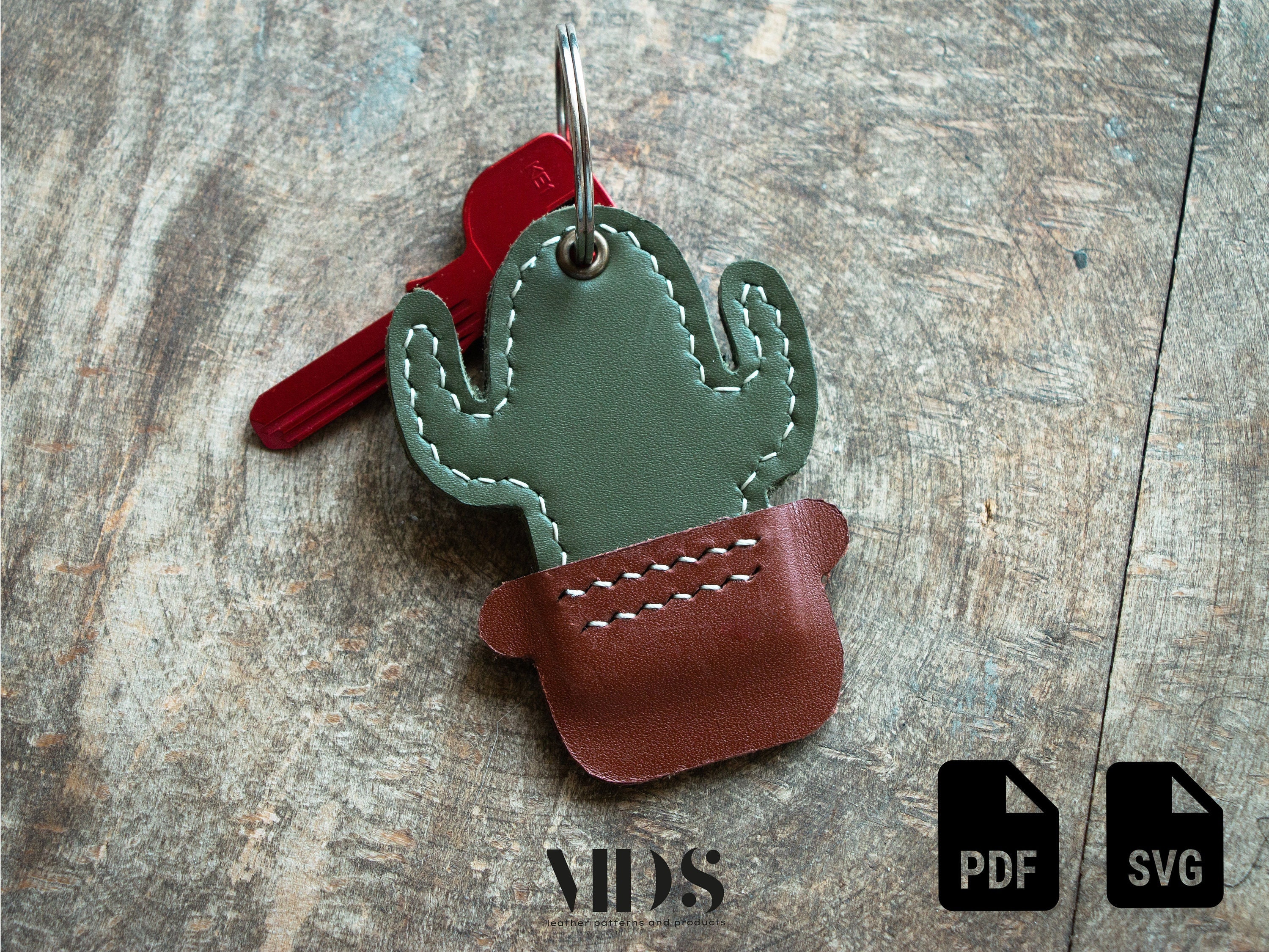 Leather Keychain SVG Leather Keychain PDF Leather Pattern Keychain Template Cactus Keychain SVG Etsy
