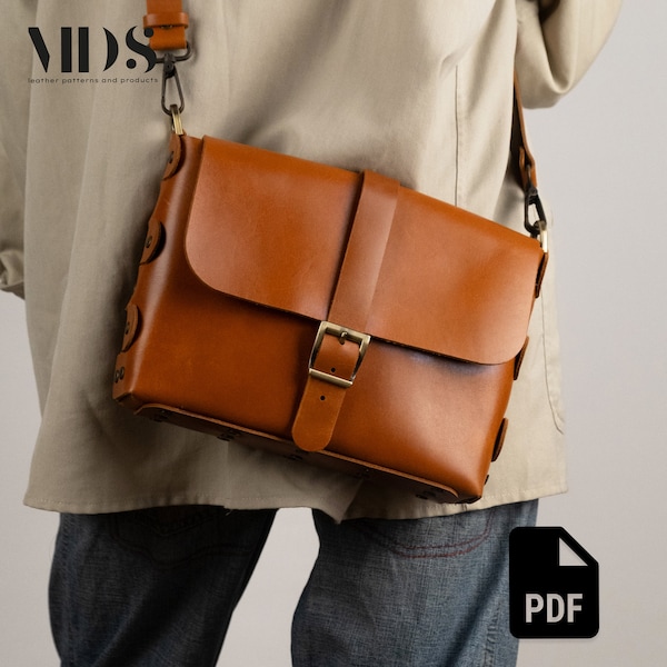 Leather Messenger Bag PDF Pattern, Non Stitch Leather Bag Pattern, Leather Satchel Pattern,  Leather DIY, Bag Pattern PDF