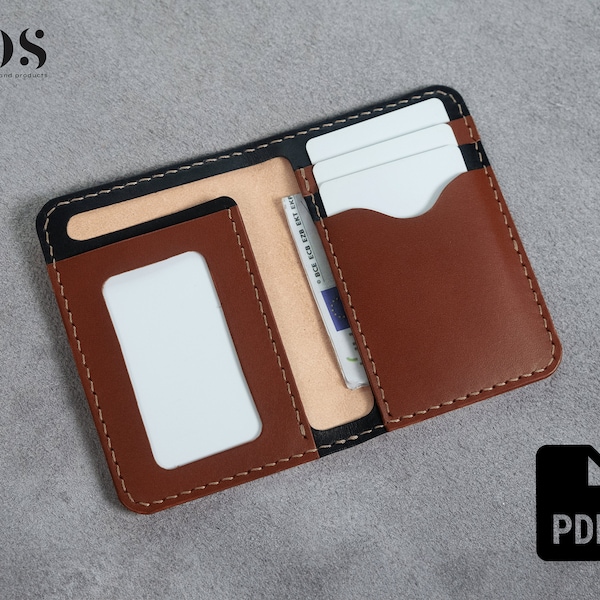 Leather Bifold Wallet Pattern, Leather Id Card Wallet Template PDF, Vertical Wallet Pattern, Leather Cardholder Template, DIY PDF