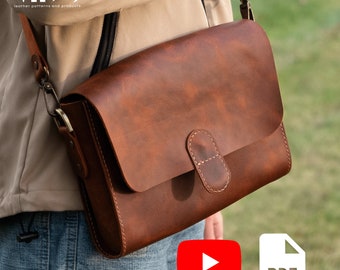 Leather Messenger Bag PDF Pattern, Leather Bag Pattern, Leather Crossbody Bag Pattern,  Leather DIY, Bag Pattern PDF