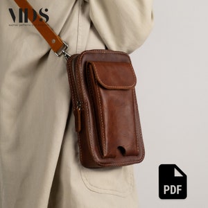 Patrón de bolso para teléfono (PDF), plantilla de patrón de bolso de cuero para teléfono, patrón de bolso bandolera de cuero, PDF de bolso de cuero, patrones de cuero