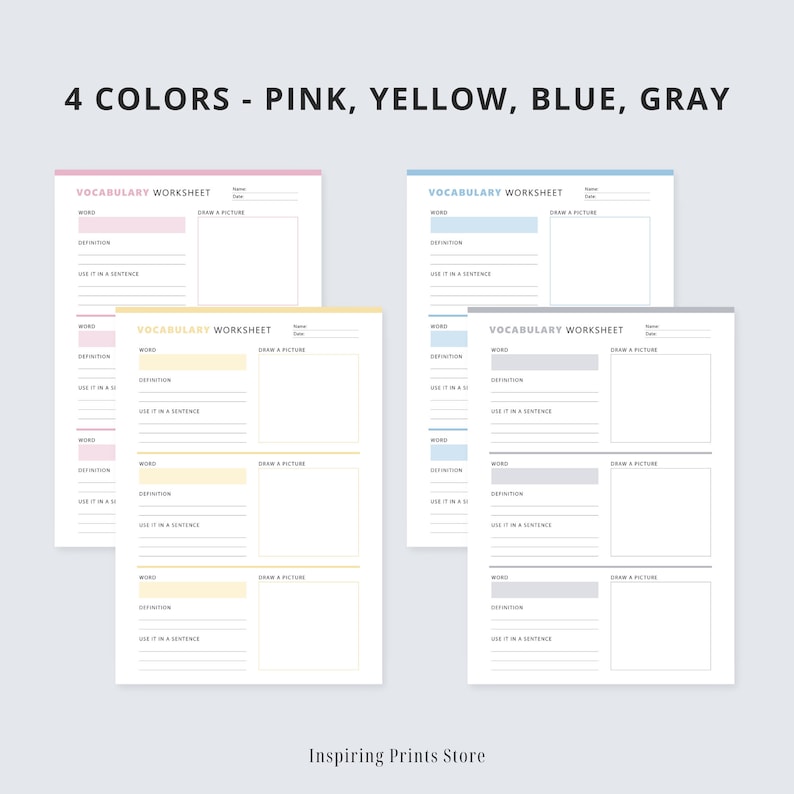 4 colors: pink, yellow, blue, gray