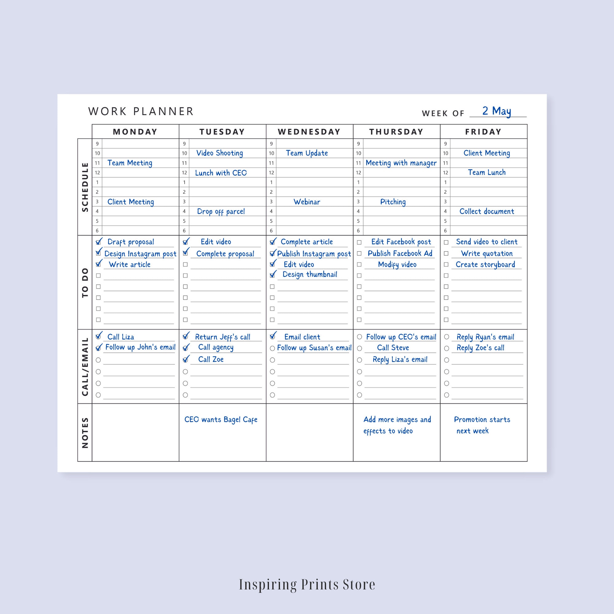 Weekly Schedule Task Organizer Form.pdf Weekly Work Planner Printable, Office Tasks Organizer, Weekly Schedule ...