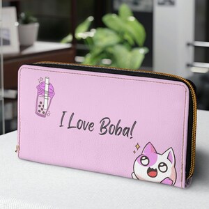 Minimal Kawaii Leather Zipper Wallet Women Wallet Gift for her Gift for Women Gift for mom Mothers Day Gift Cute Custom Wallet for Girl