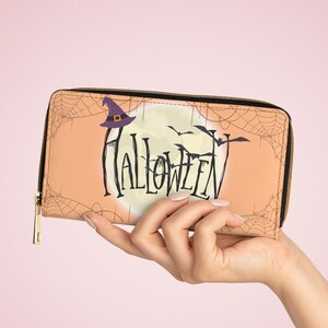 Cartera de cuero para mujer para regalo de Halloween para su regalo para las vacaciones Cartera de dibujos animados de Halloween Cartera de regalo de temporada espeluznante Cartera linda de Halloween
