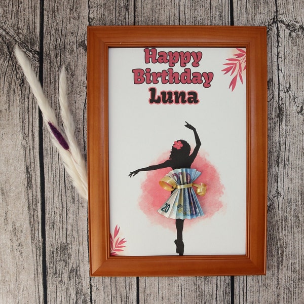 Money gift for her birthday Ballerina in a money dress | Digital file DinA4