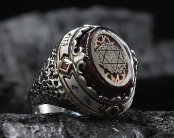 Seal of Solomon Men Ring, Kabbalah Ring, Star of Solomon Ring, Secret Seal Silver Ring, Talisman Ring, Gift Ring for Father, Men Black Ring