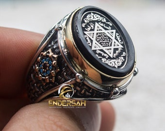 King Solomon Seal Engraved Men Ring, Kabbalah Ring, Handmade Gift for Him, Star of David Men Ring, Seal of Solomon Ring, Occult Silver Ring
