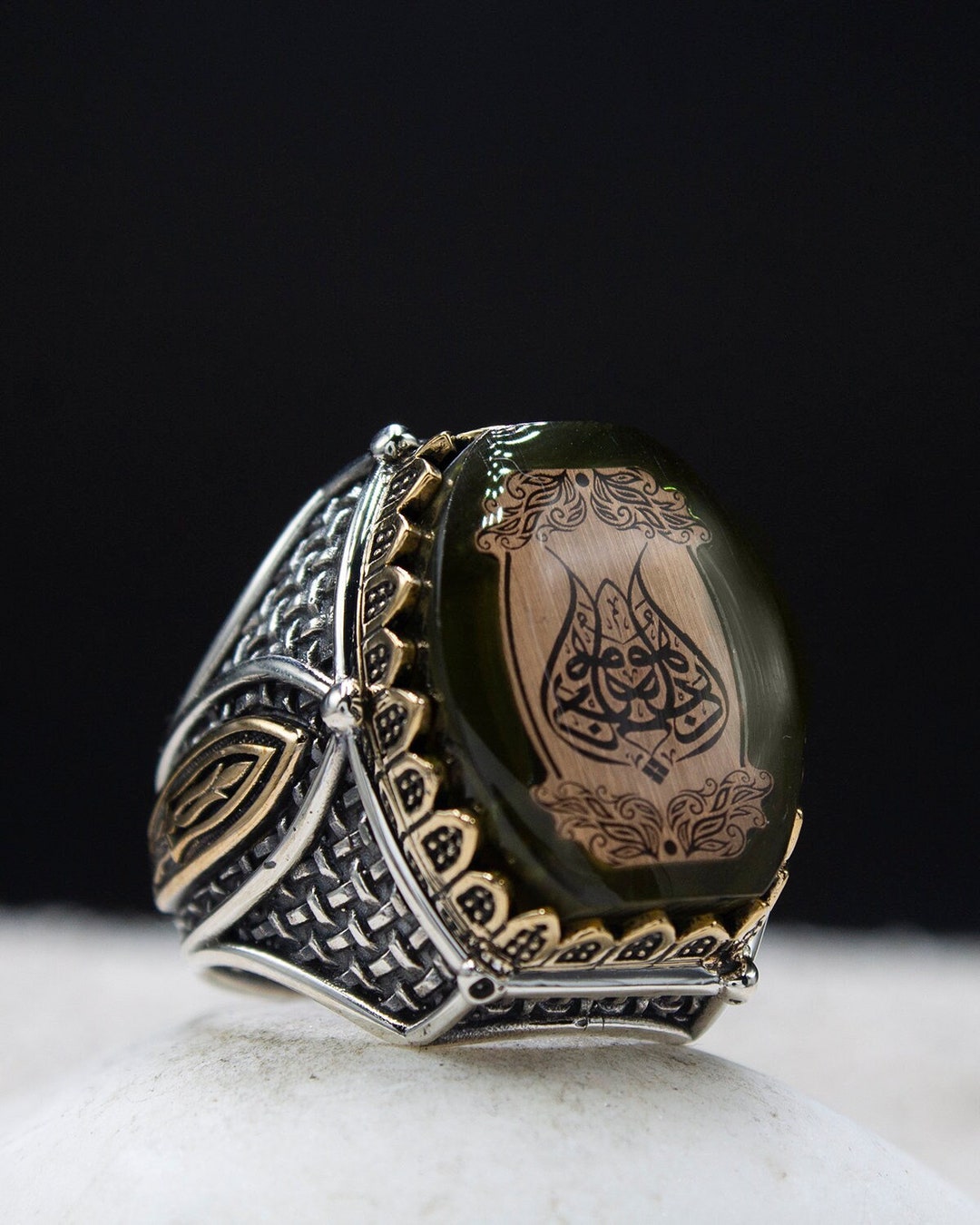 Arabic Calligraphy Art Engraved Mens Ring , Islamic Calligraphy Ring ...
