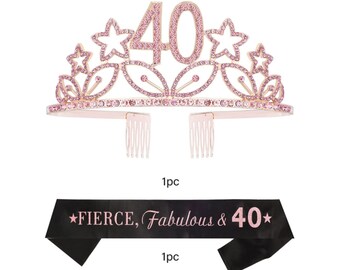 40th Birthday Tiara and Sash Set: Rose Gold Rhinestone Crown