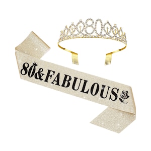 80th Birthday Sash and Tiara Set for 80th Birthday Fabulous Sash and Gold Crown Party Decorations - Party Accessories