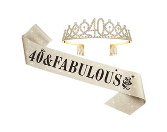 40th Birthday Tiara and Sash: Rhinestone Crystal Party Set