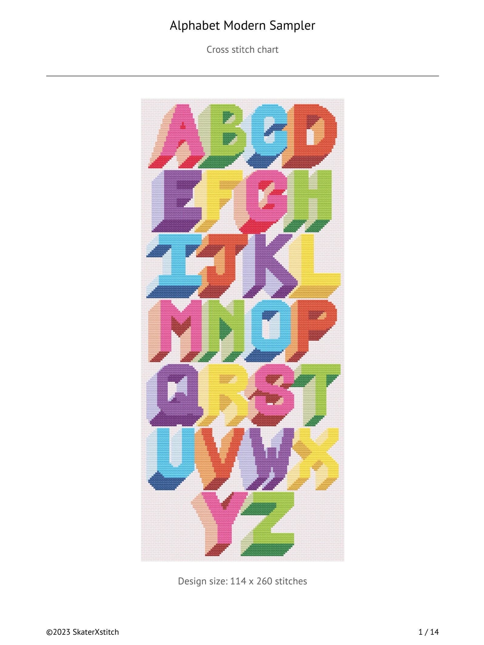 Modern Alphabet Cross Stitch Pattern: Graphic Lettering Sampler (PDF ...