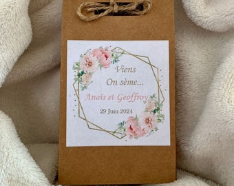 Sachet de graines de fleurs à semer - Cadeau invité mariage personnalisé -  Petite attention à faire fleurir - Cadeau invités baptême-