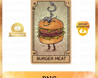 Burger meat tarot card watercolor design card PNG,digital download tarot card,burger and meat grind,Foodie Tarot Card Watercolor Design