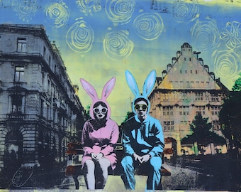 ZURICH PARADEPLATZ AFTERHOUR – Gelli-Print Monoprint & Handgeschilderd Uniek Stuk