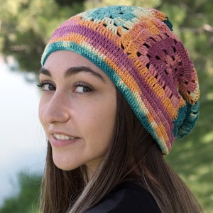 Knitted Crochet Summer Slouchy Beanie, Mens and Women Boho Hippie Clothing, Slightly Slouchy Hat, Baggy Beanie, Linen Summer Beanie