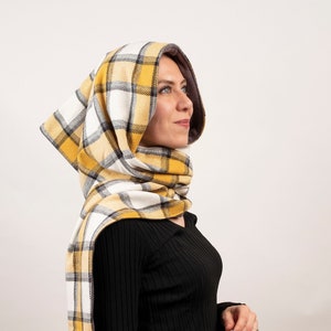 Écharpe à capuche - Écharpe à capuche convertible - Écharpe à capuche cachet en polaire pour hommes et femmes - Écharpe à capuche en cachemire - Écharpe à capuche gris jaune