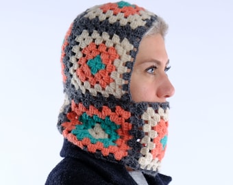 Crochet Balaclava, Handmade Balaclava, Granny Square Hat, Unisex Warm Winter Mask, Hand-knitted Balaclava, Bhava's Style Winter Balaclava