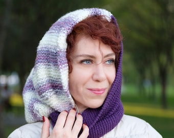 Handgestrickter Kapuzenschal-Kapuzenschal-Strickschal Cowl-Häkel-Kapuzenschal-Schal mit Kapuze-Häkeln Cowl-Scoodie Schal-Frauen Hals wärmer