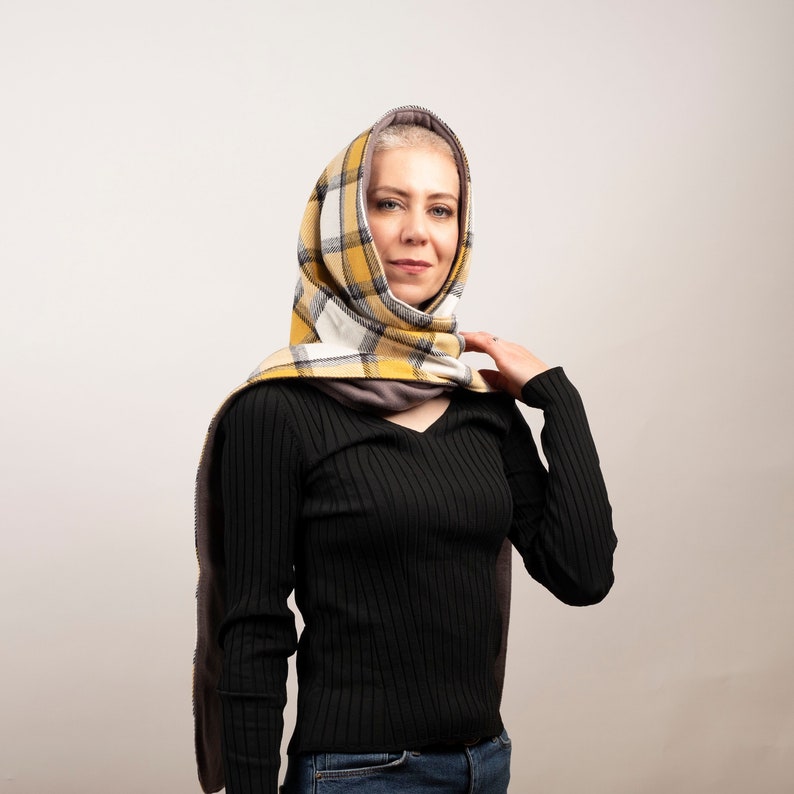 Sjaal met capuchon-Cowl Hood-Converteerbare sjaal met capuchon-Cowl Bolero Mannen Vrouwen-Fleece Cachet Sjaal met capuchon-Scoodie Sjaal met capuchon-Grijs Geel Cowl Hood afbeelding 4