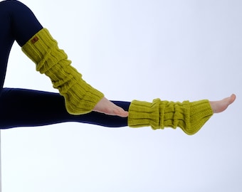 Green Hand Knitted Leg Warmers-Yoga, Dance, Ballet, Pilates Leg Warmers For Women