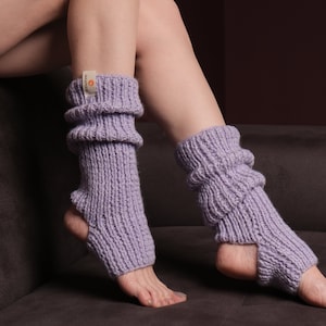 Lilac Hand Knitted Yoga Socks -Knee High Leg Warmers-Fluffy Socks-Slouch Socks-Skating Leg Warmers-Pole Dance Wear-Cozy Socks-Dance Socks