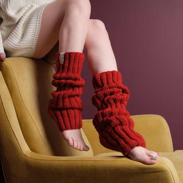 Hand Knitted Red Leg Warmers-Leg Warmers Womens-Dance Leg Warmers- Ballet Leg Warmers-Fluffy Leg Warmers-Yoga Leg Warmers-Pilates Socks