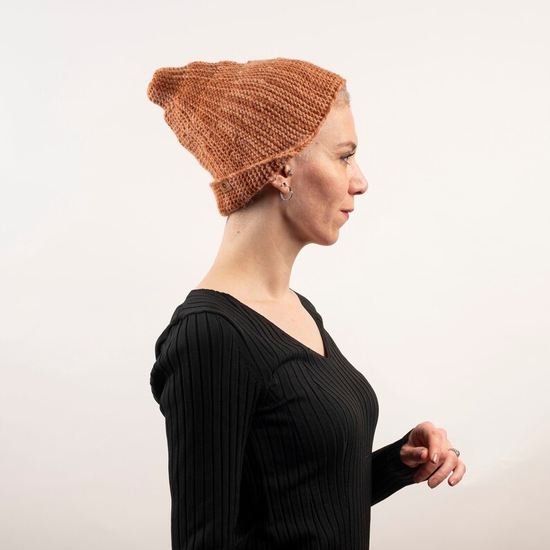 Brown Alpaca Wool Beanie Crochet Alpaca Hat Knitted Unisex Wool Beanie Cap Wool Winter Hat For Men and Women image 6